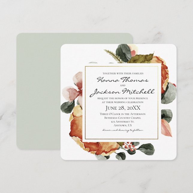 Convite Casamento Floral de Autumn Watercolor (Frente/Verso)