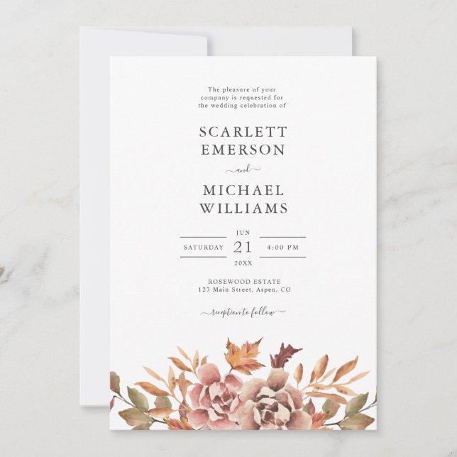 Convite Casamento Floral de Autumn Watercolor (Frente)