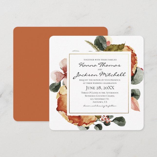 Convite Casamento Floral de Autumn Watercolor (Frente/Verso)