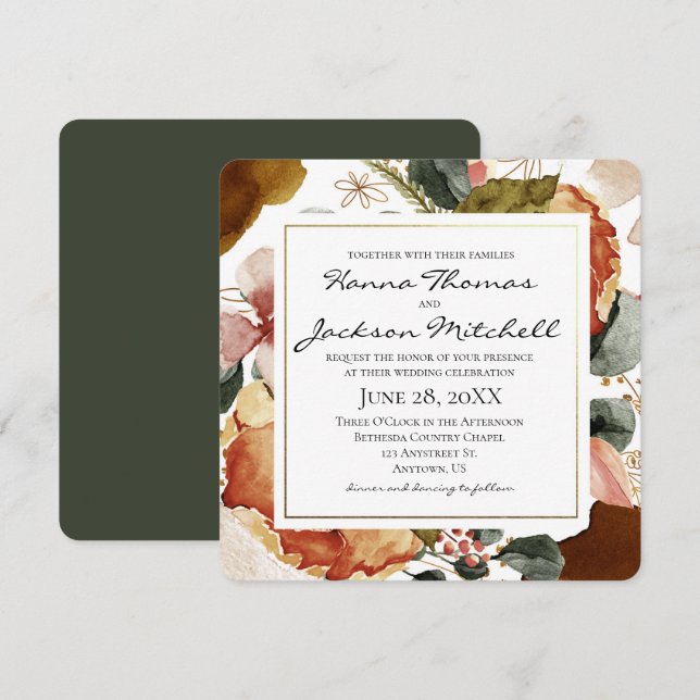 Convite Casamento Floral de Autumn Watercolor (Frente/Verso)