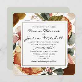 Convite Casamento Floral de Autumn Watercolor