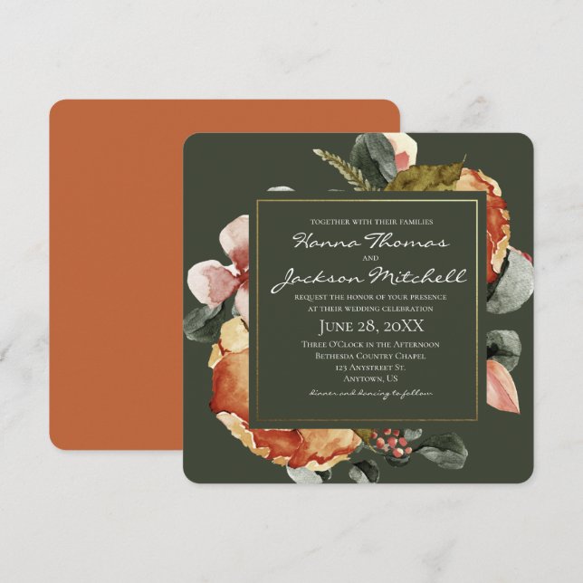 Convite Casamento Floral de Autumn Watercolor (Frente/Verso)