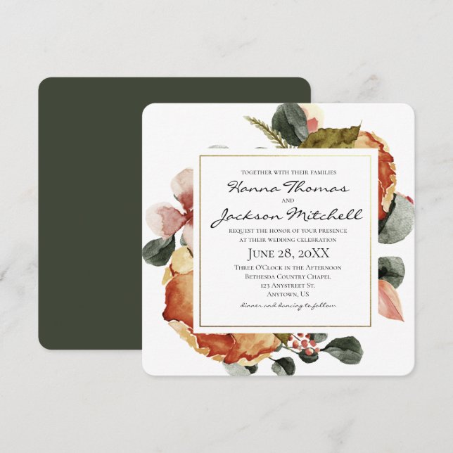 Convite Casamento Floral de Autumn Watercolor (Frente/Verso)