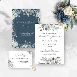 Convite Casamento Floral de Azul e Marfim