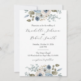 Convite Casamento Floral de Azul e Marfim