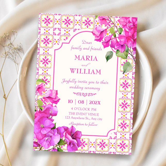 Convite Casamento floral de azulejo rosa (Criador carregado)
