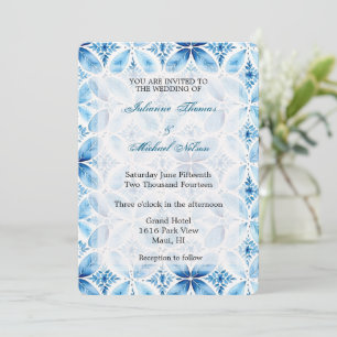 Convite Casamento Floral de Batik Branco Azul