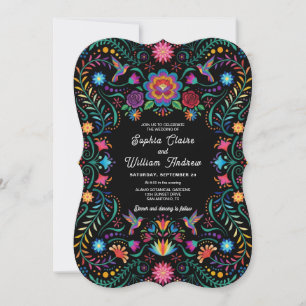 Convite Casamento Floral de Beija-flor Arte Folclórica Mex
