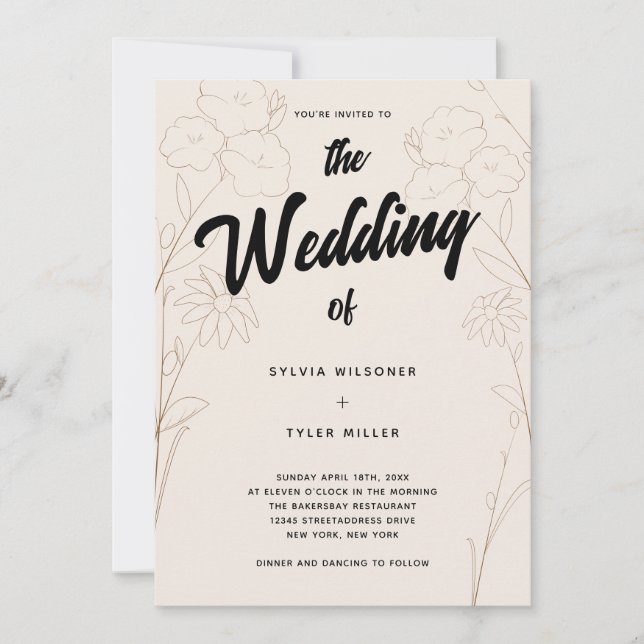 Convite Casamento Floral de Bige de Flor (Frente)