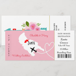 Convite Casamento Floral De Bilhete No Estrangeiro Zante