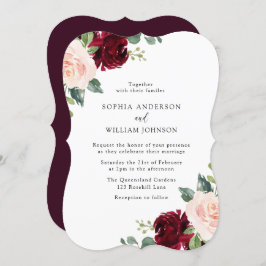 Convite Casamento Floral de Blush & Burgundy Watercolor