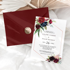 Convite Casamento Floral de Blush do Marinho Burgundy Mode