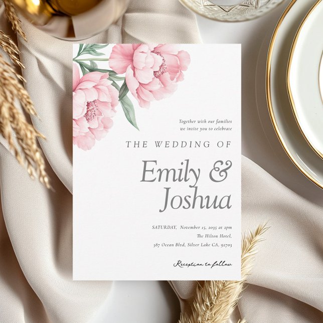 Convite Casamento Floral de Blush Peonnies (Criador carregado)
