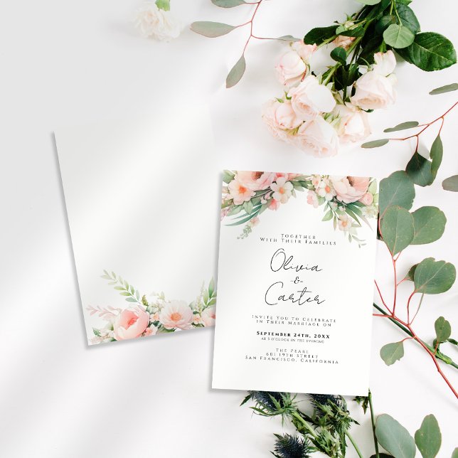 Convite Casamento Floral de Blush Watercolor (Criador carregado)