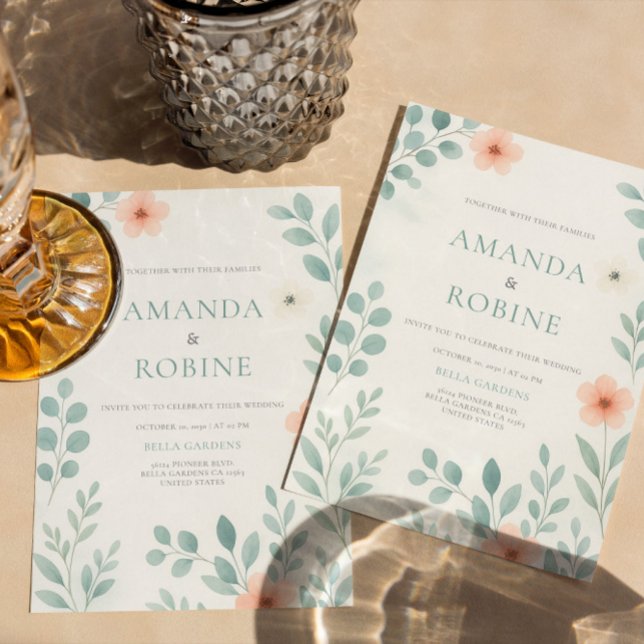 Convite Casamento Floral de Blush Watercolor (Criador carregado)