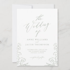 Convite Casamento Floral de Boho Boho, Sage Verde Minimali