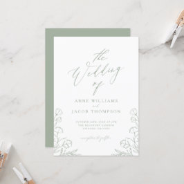 Convite Casamento Floral de Boho Boho, Sage Verde Minimali