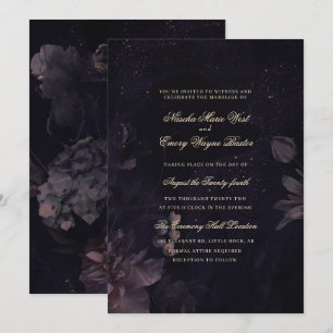 Convite Casamento Floral de Boho Gótico Roxo Escuro