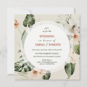 Convite Casamento floral de boho pastel de hibisco tropica