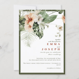 Convite Casamento floral de boho pastel de hibisco tropica