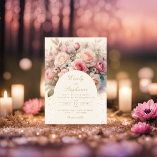 Convite Casamento Floral de Boho Primavera Blush