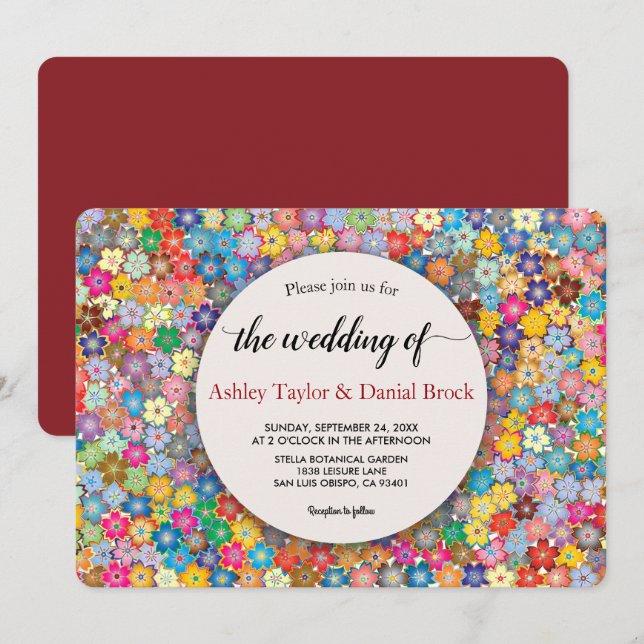 Convite Casamento Floral de Boho Summer Boho Chic Burgundy (Frente/Verso)