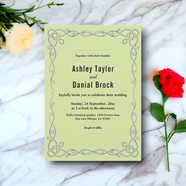 Convite Casamento Floral de Boho Verde com Script Chic Min (Criador carregado)