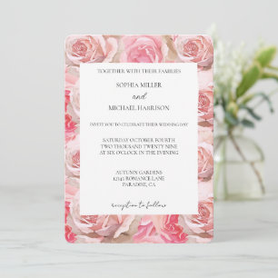 Convite Casamento Floral de bonito Rosas Rosa-Rosa