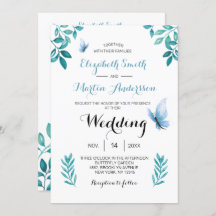 Casamento floral de borboleta azul de aquarela doc