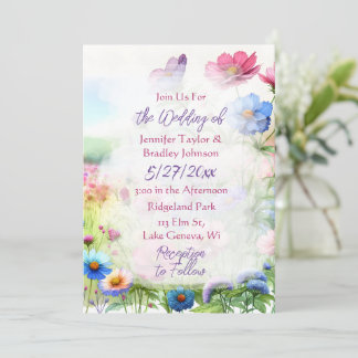 Convite Casamento Floral De Borboletas Com Aquarela