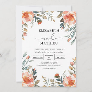 Convite Casamento Floral de Borda Peach Blossom