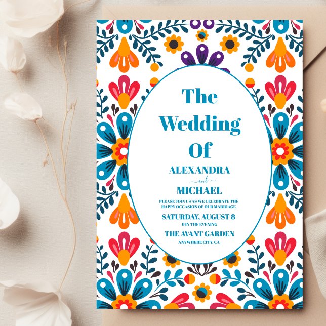 Convite Casamento Floral de Bordado de Fiesta Mexicano (Criador carregado)
