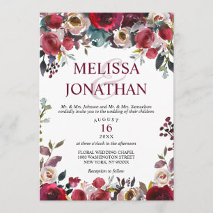 Convite Casamento Floral de Borgonha