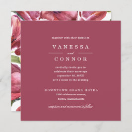 Convite Casamento Floral de Borgonha e Poppies Clássico Bo