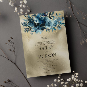 Convite Casamento floral de buquê botânico de ouro de luxo