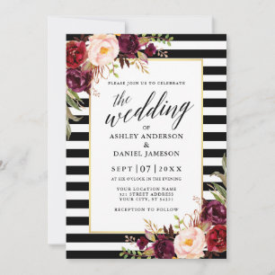 Convite Casamento Floral de Burgundy