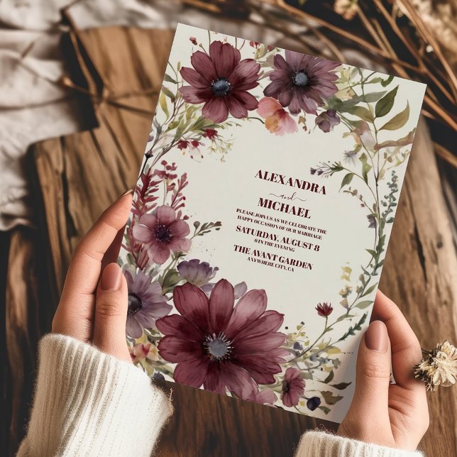 Convite Casamento Floral de Burgundy Boho Fall (Criador carregado)