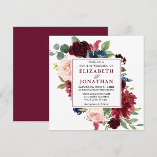 Convite Casamento Floral De Burgundy Sq
