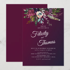 Convite Casamento Floral de Burgundy Watercolor