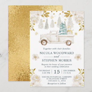 Convite Casamento Floral de Caminhão Branco de Inverno e D