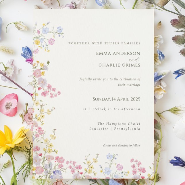 Convite Casamento Floral de Campo de Flores Silvestres Pri (Floral Wildflower Meadow Spring Summer Wedding Invitation)