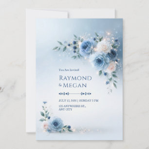 Convite Casamento Floral de Canto com Peônia Azul Pó