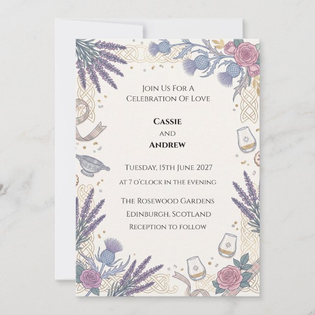 Convite Casamento Floral de Cardo Azul (Frente)