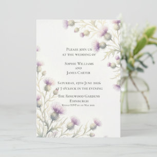 Convite Casamento Floral de Cardo Selvagem Escocês