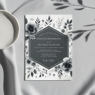 Convite Casamento Floral de Carvão Atmosférico