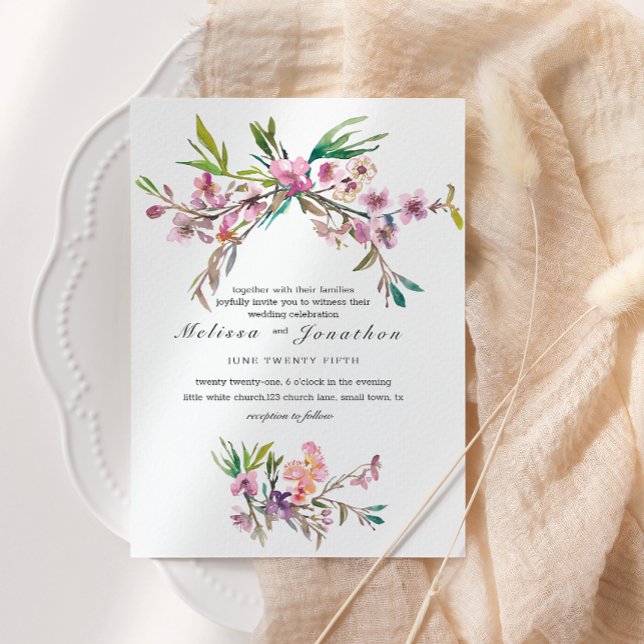 Convite Casamento Floral de Cerejeira Rosa (Criador carregado)