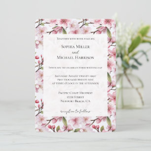 Convite Casamento Floral de Cerejeira Rosa Bonito