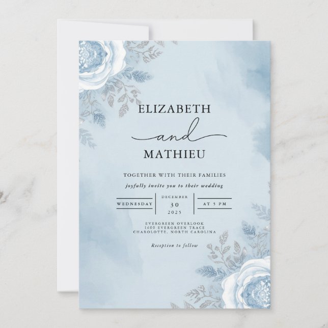 Convite Casamento Floral de Céu Azul (Frente)