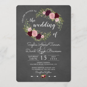 Convite Casamento Floral de Chalkboard Rustic Marsala