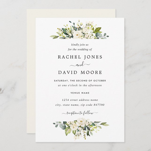 Convite Casamento Floral de Champagne Watercolor (Frente/Verso)